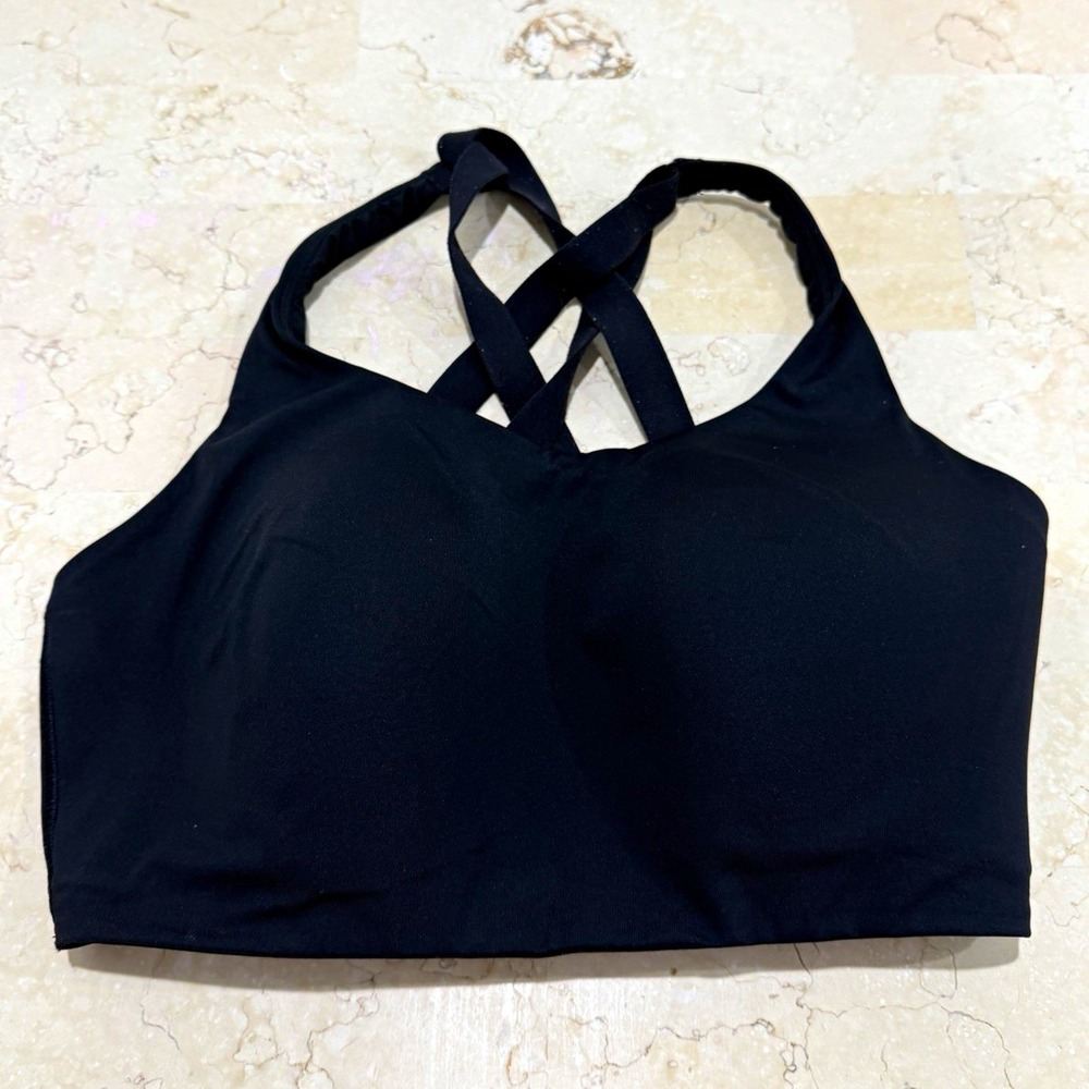 Lululemon Energy High Support Black Wireless Sports Bra 34DDD Crossback